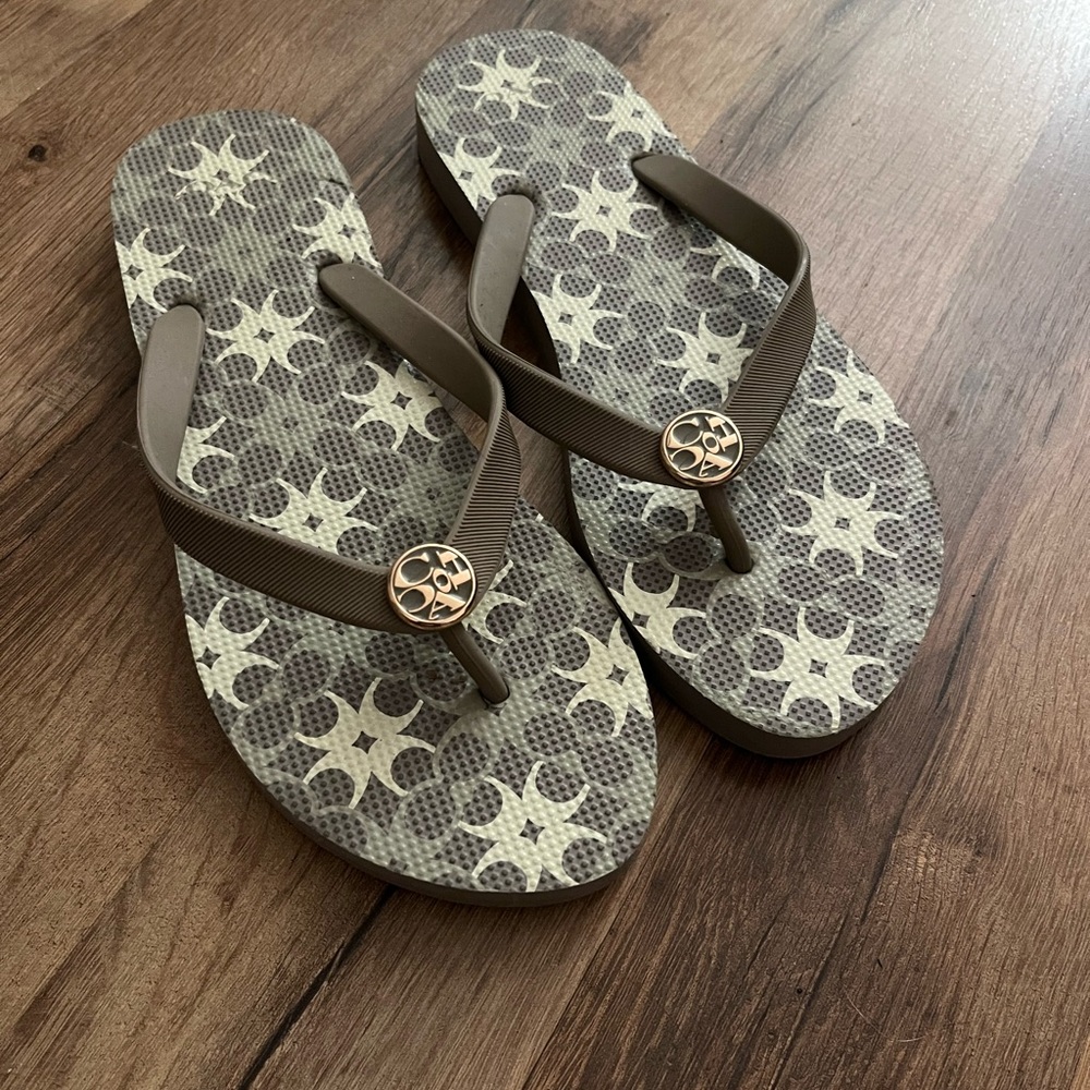Coach Brown and Cream Flip Flops
